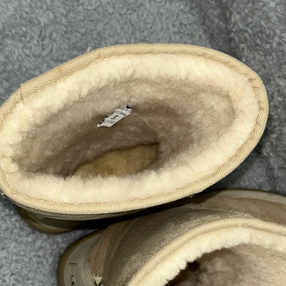 UGG Ultra Tall Boots Womens 6 Sand‎ Sheepskin Embroidered Braid 5245 Made in NZ